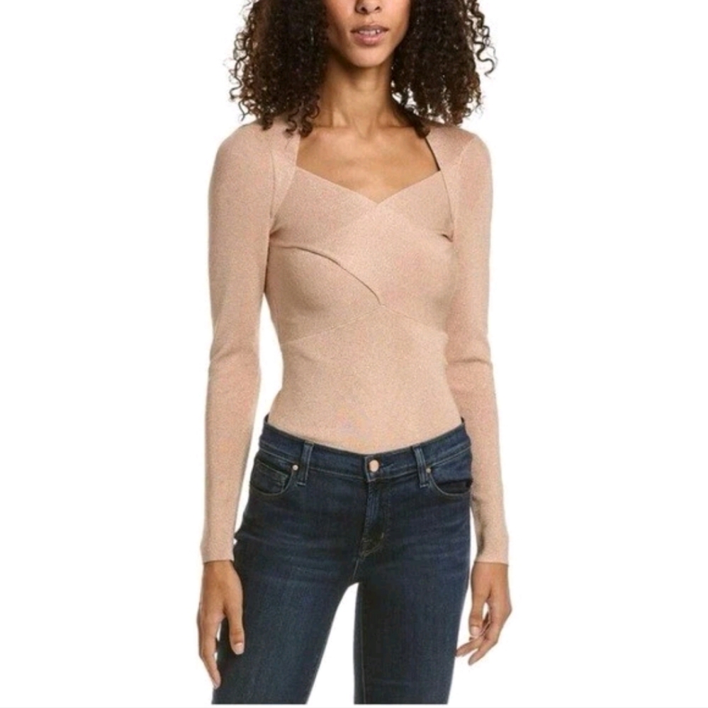 Ted Baker Eloisy Cross Over Metallic Top In Dusky Pink Size 4